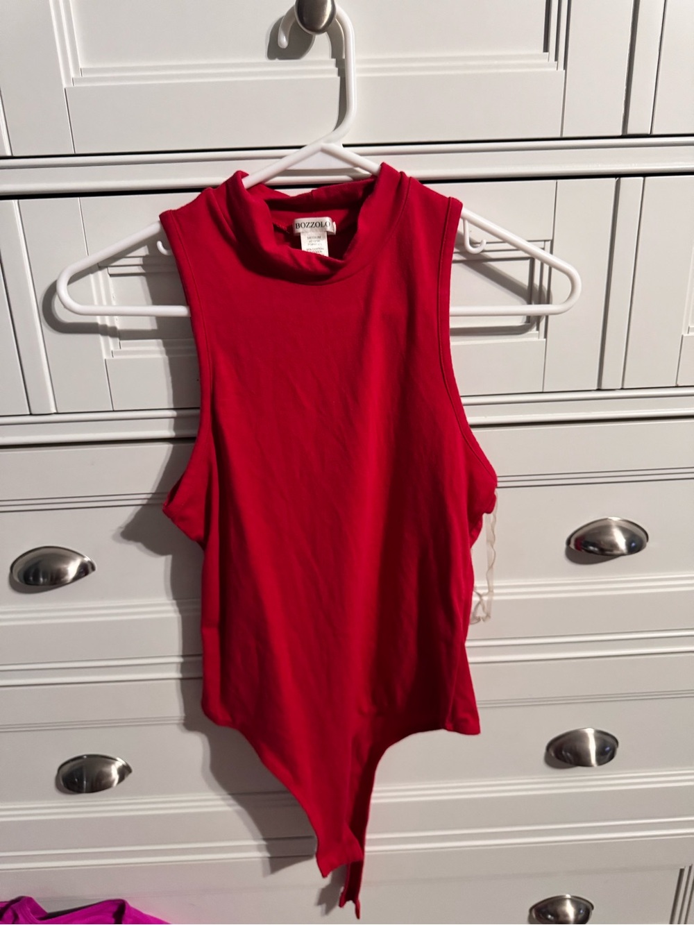 Bozzolo Bright Red Sleeveless Mock Neck Bodysuit